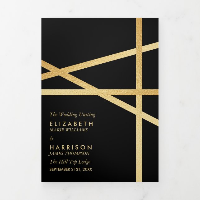 Goldfolieneffekt Geometrisches Hochzeitstil Dreifach-gefaltete Programmkarte (Cover)