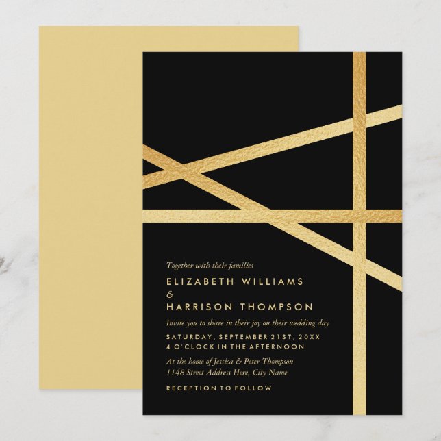 Goldfolieneffekt Geometrisches Hochzeitstil Einladung (Vorne/Hinten)