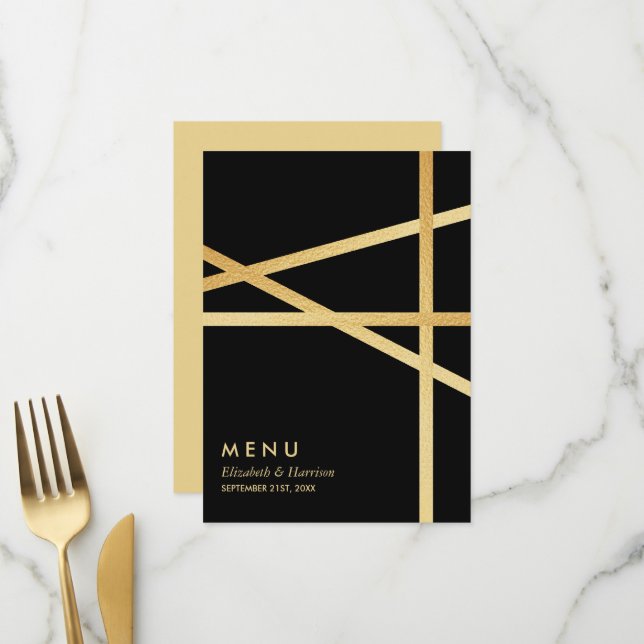 Goldfolieneffekt Geometrisches Hochzeitstil Menükarte (Vorderseite/Rückseite Beispiel)