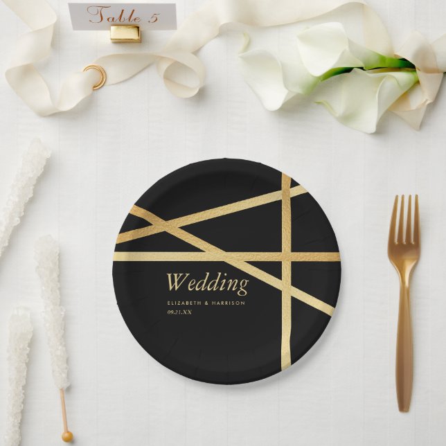 Goldfolieneffekt Geometrisches Hochzeitstil Pappteller (Hochzeit)