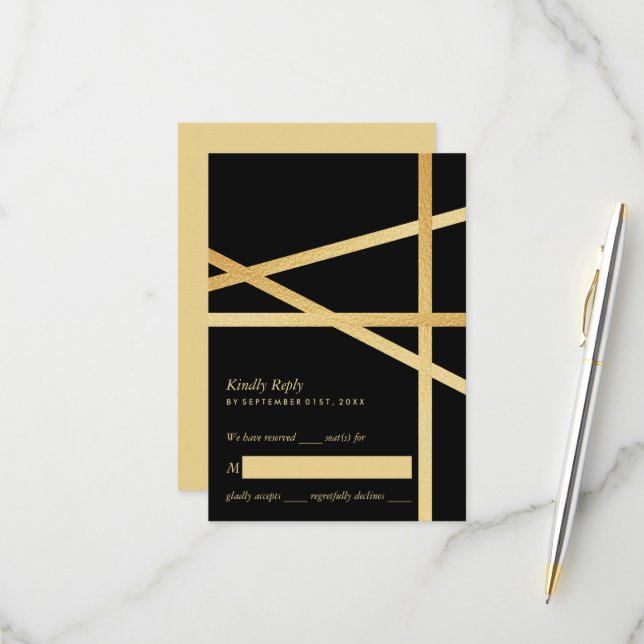 Goldfolieneffekt Geometrisches Hochzeitstil RSVP Karte (Vorderseite/Rückseite Beispiel)