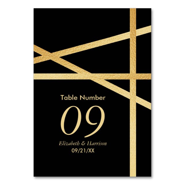 Goldfolieneffekt Geometrisches Hochzeitstil Tischnummer (Vorderseite)
