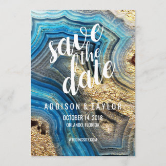 Goldfolienkarte aus blauem Agode Aqua Save the Dat Date