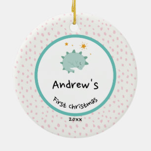 Goldfolienkranz   Baby First Christmas Blue Keramik Ornament
