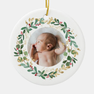 Goldfolienkranz   Baby First Christmas Blue Keramik Ornament