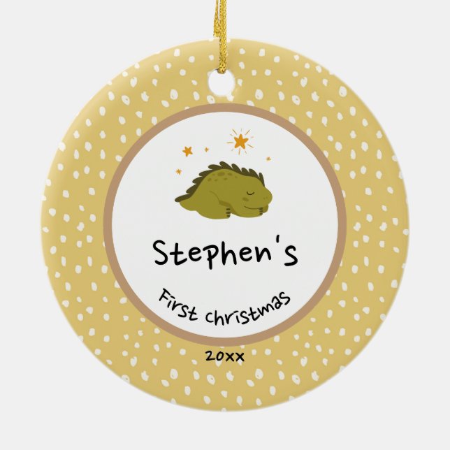 Goldfolienkranz | Baby First Christmas Green Keramik Ornament (Hinten)