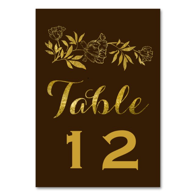 Goldfolienschaumchen Blütenhochzeit Tischnummer (Vorderseite)