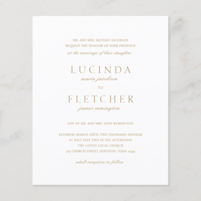 Goldformal QR Code Budget Einladung Hochzeitsfeier Flyer (Vorne)