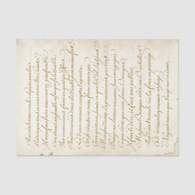 Goldfranzösisches Vintages Script-Parchment Seidenpapier (Vorderseite)