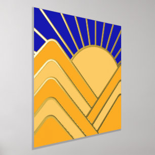Goldfräsen Abstrakte Landschaft Blaue Gelbe Berge Foliendrucke