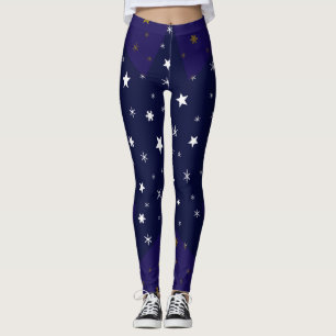 Goldfunkelnd Sterne und weiße Sterne auf blauem Leggings