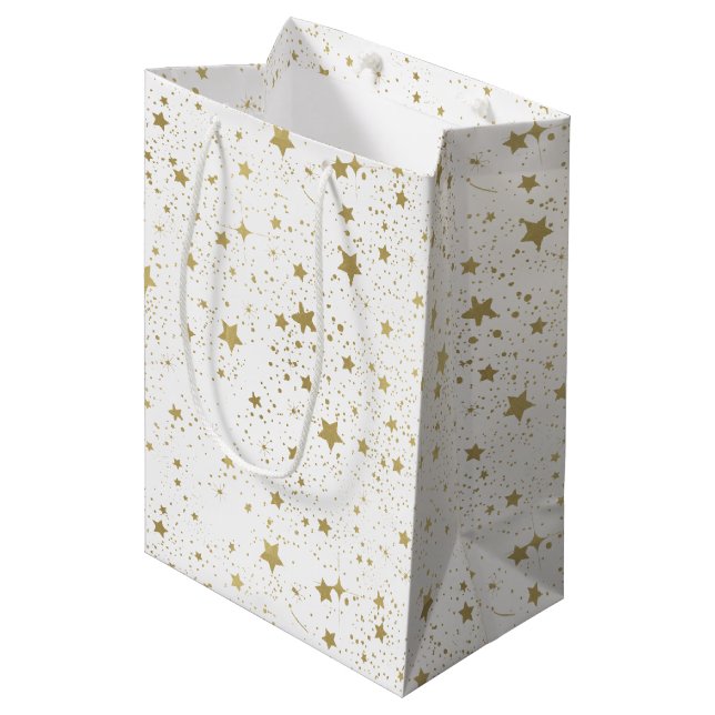 Goldfunkelnde Sterne Mittlere Geschenktüte (Vorderseite Schrägansicht)