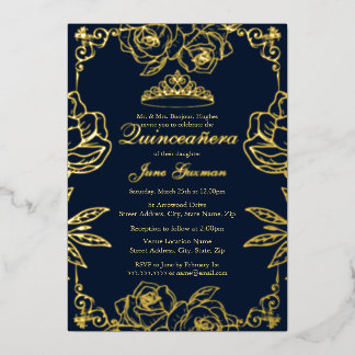 Goldgarten der Marine Quinceanera, Rose Folieneinladung