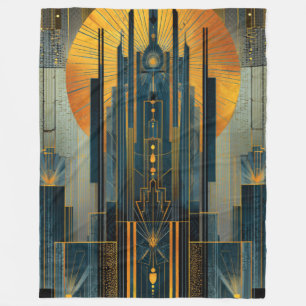 Goldgefasster Art Deco-Wolkenkratzer der Mitternac Fleecedecke