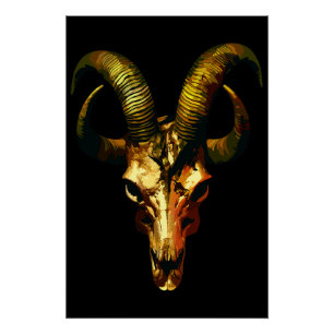 Goldgehörnter Totenschädel - Dark Art Poster