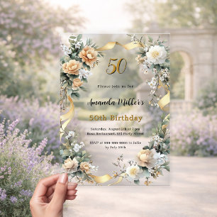 Goldgelbe Blumenband klarer Geburtstag Acryleinladungen