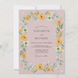 Goldgelbe Blumenschmuck-Hochzeit Einladung