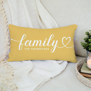 Goldgelbe Familien-Herzschrift-Monogramm Lendenkissen