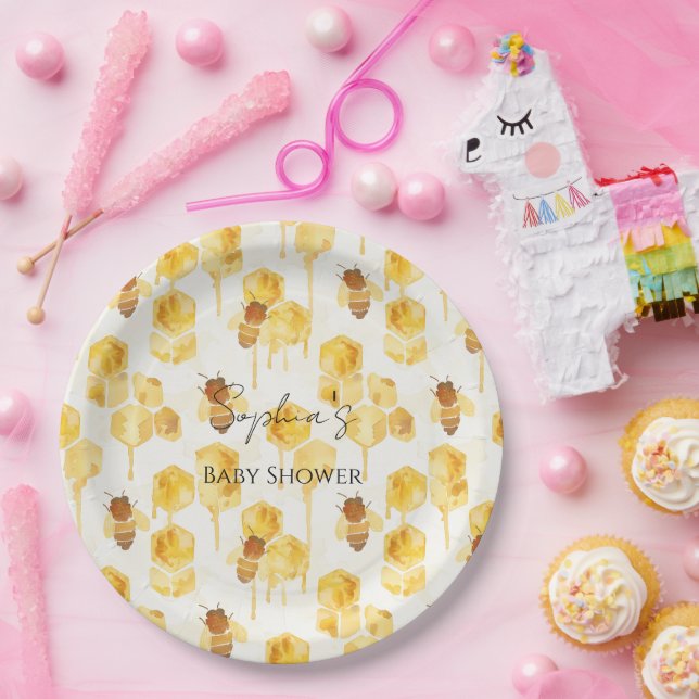 Goldgelbe Honigbienen Baby Shower Pappteller (Party)