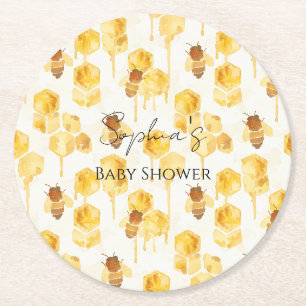 Goldgelbe Honigbienen Baby Shower Runder Pappuntersetzer