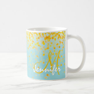 Goldgelbe Konfetti, türkisfarbener Ober-Name Kaffeetasse