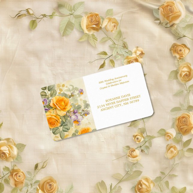 Goldgelbe Rosen 50. Hochzeitstag Adressaufkleber (Gold Yellow Roses 50th Wedding Anniversary Return Address Label)