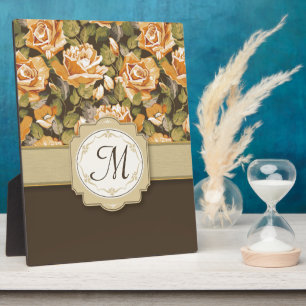 Goldgelbe Rosen auf Brown mit Monogramm Fotoplatte