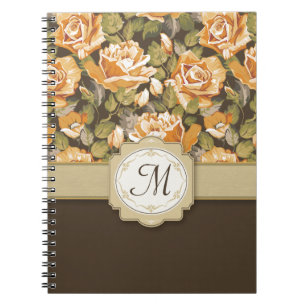 Goldgelbe Rosen auf Brown mit Monogramm Notizblock
