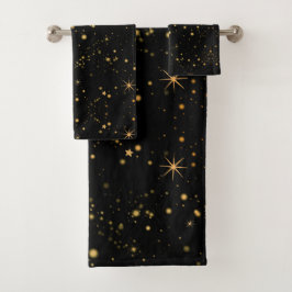 Goldgelbe Sterne Schwarzer Night Sky Badhandtuch Set