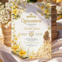 Goldgelbe Tiara Blumen Schmetterlinge Quinceañera