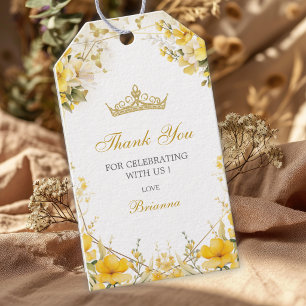 Goldgelbe Tiara Floral Quinceañera Dankeschön Geschenkanhänger