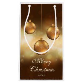 goldgelbe Weihnachtsbaumchen mit eigenem Text Kleine Geschenktüte