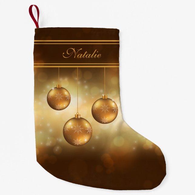 Goldgelbe Weihnachtsbaumchen mit Individuelle Name Kleiner Weihnachtsstrumpf (Vorderseite)