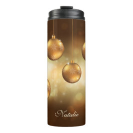 Goldgelbe Weihnachtsbaumchen mit Individuelle Name Thermosbecher