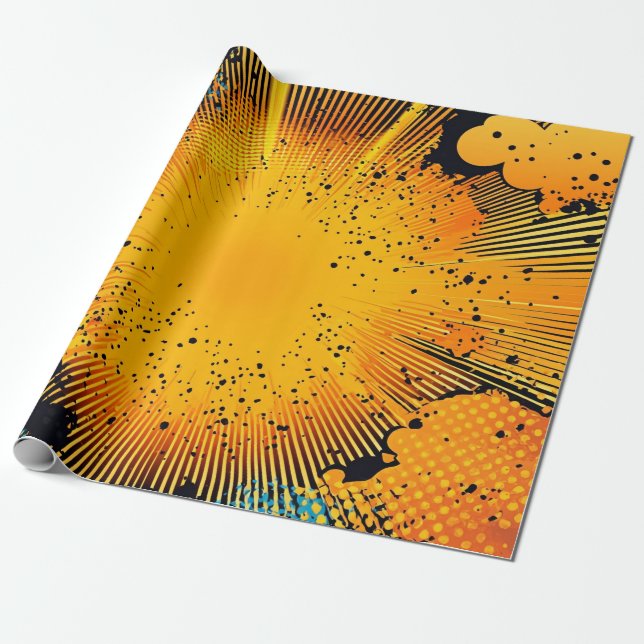 Goldgelber Grunge-Comic- Blast Cyan Geschenkpapier (Ungerollt)