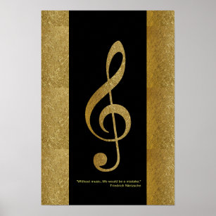 goldgelber Treppenstil mit musikalischer Note Poster
