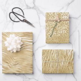 Goldgelbes weißes Ombre Zebra Leopard Geschenkpapier Set