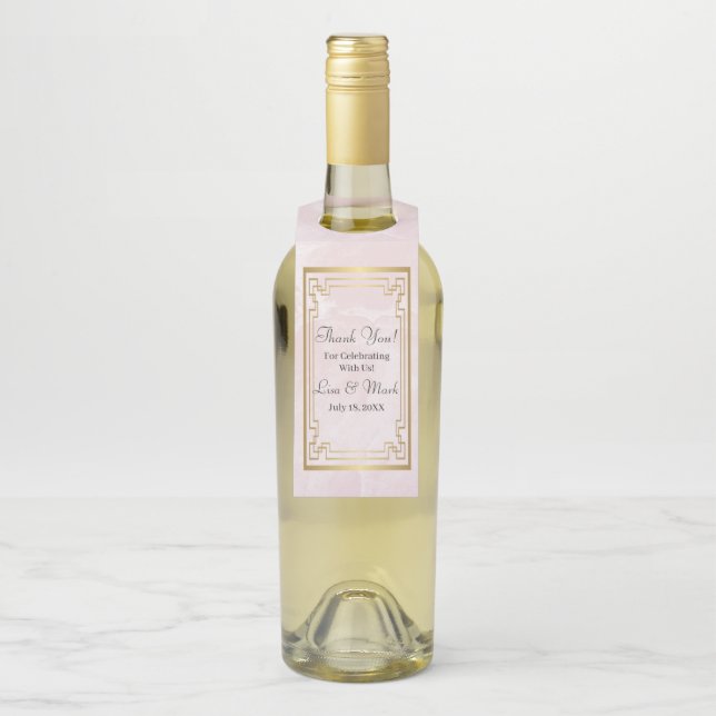 Goldgeometrische Rahmen rosa Marmorverkleidung Flaschenanhänger (Auf Flasche)