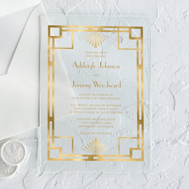 Goldgeometrische Vintage Hochzeit des Deko der 192 Acryleinladungen (Von Creator hochgeladen)