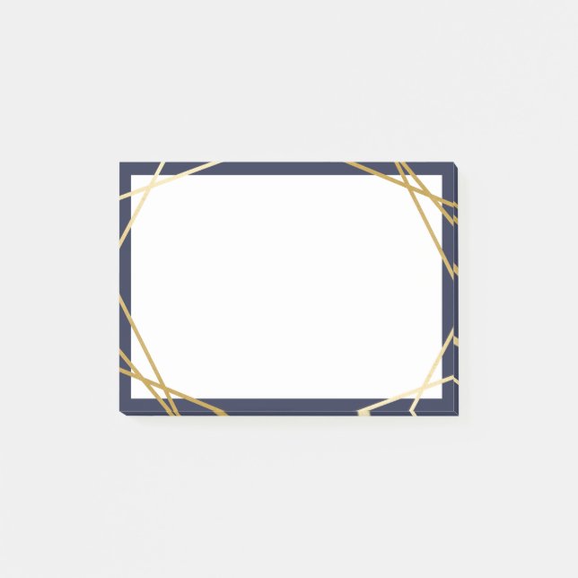 Goldgeometrisches Mitternachtsblau 4"" Anmerkungen Post-it Klebezettel (Vorderseite)