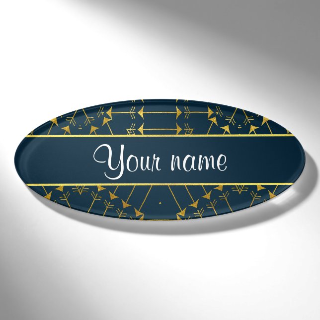 Goldgeometrisches Stammes- Pfeil-Muster Namenschild (Vorderseite)
