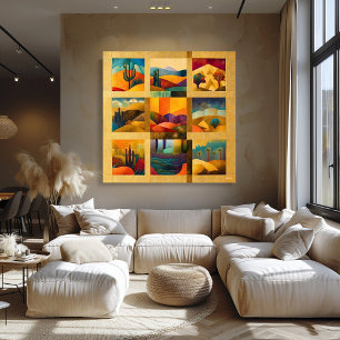 Goldgerahmtes Wüstenkunstgitter – Farbige Geometri Poster