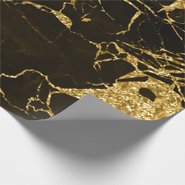 Goldgeschmolzener Abstrakter Metallic-schwarzer Ma Geschenkpapier (Ecke)
