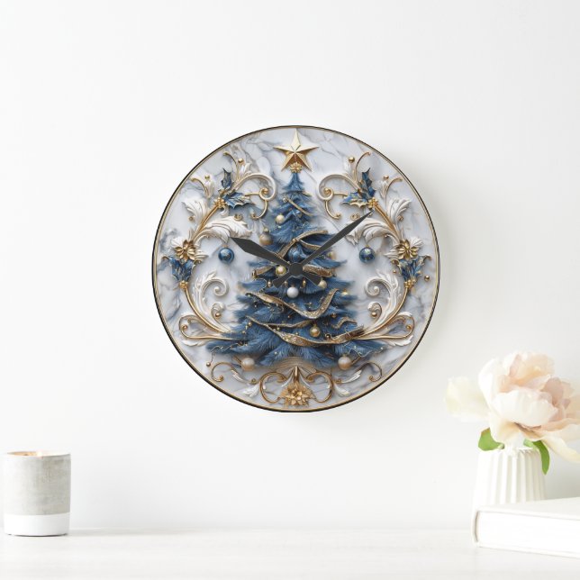 Goldgetrimmter Weihnachtsbaum Schönheit Große Wanduhr (Zuhause)