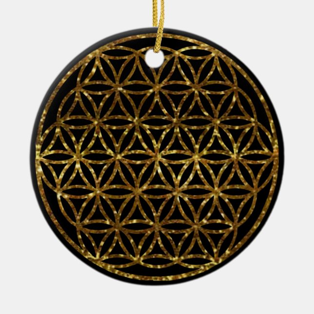 Goldglanzende Blume der heiligen Geometrie Keramik Ornament (Vorne)