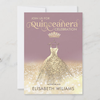 Goldglanzkleid ombre tiara Quinceañera, glänzender Einladung