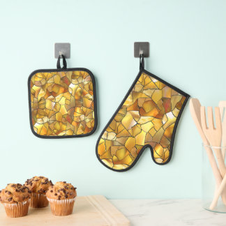 GOLDGLAS-MOSAIKAUSBLICK OFENHANDSCHUH & Topflappen-Set