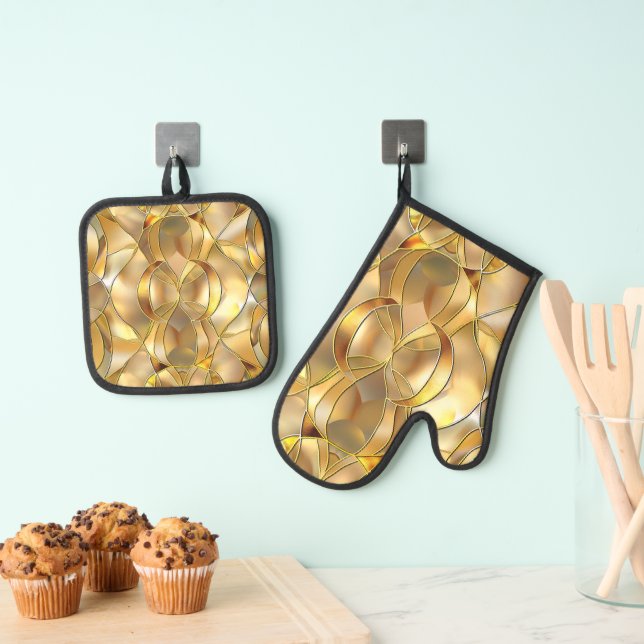 GOLDGLAS-MOSAIKAUSBLICK OFENHANDSCHUH & Topflappen-Set (Insitu (Hängend))