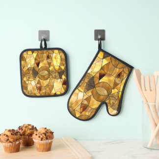 GOLDGLAS-MOSAIKAUSBLICK OFENHANDSCHUH & Topflappen-Set