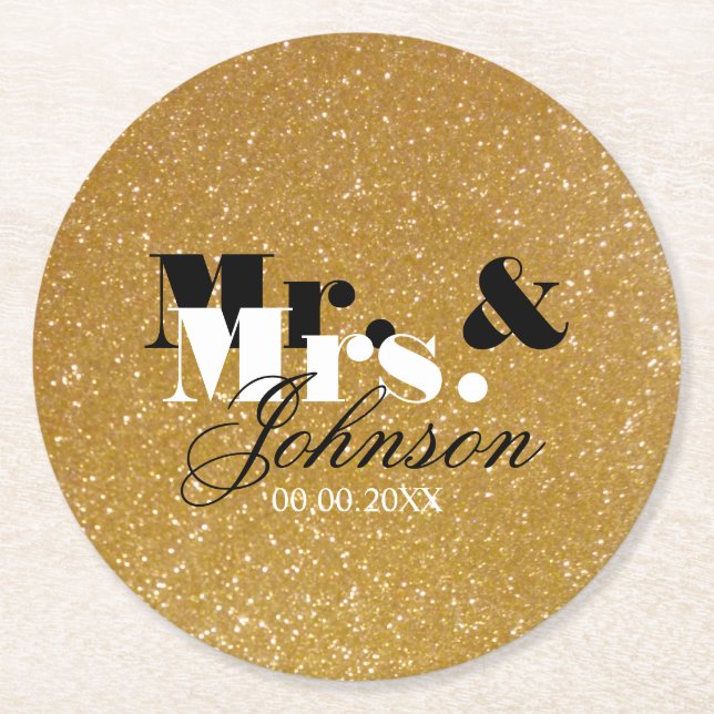 GoldGlitter Herr und Frau Untersetzer für wedding (Vorderseite)